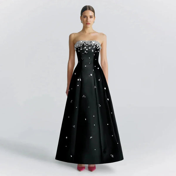 Luxury Dubai Black Beaded Evening Dress for Women Party LA72498