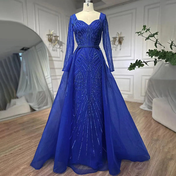 Serene Hill Muslim Royal Blue A Line Sweetheart Beaded Luxury Dubai Evening Dresses Gowns For Women Wedding Party 2025 LA72221