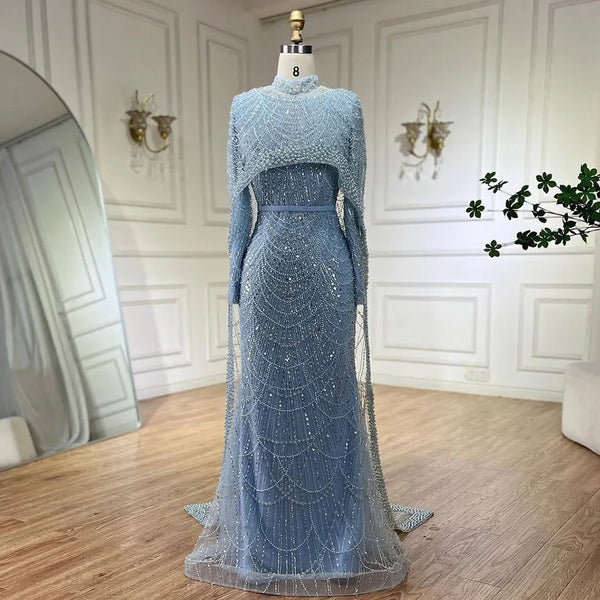 Serene Hill Muslim hajab Mermaid Long Cape Dubai Arabia Luxury Evening Dresses Gowns for Women Wedding Party 2025 LA72032M