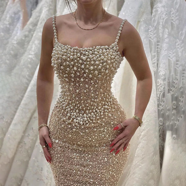 Serene Hill Nude Mermaid Evening Gown - Elegant, Luxurious, Pearls Beaded. Perfect for Women's Wedding Party in 2025. LA72321