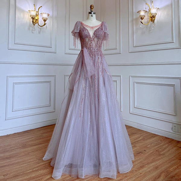 Serene Hill Pink Arabic Tassel A-line Beaded Prom Dresses Elegant Graduation Party Evening Gowns 2025 For Girls LA72066