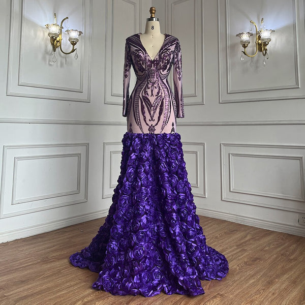 Serene Hill Purple Long Prom Dresses 2025 Luxury Sequined  Sexy Mermaid Style Black Girl Prom Gala Party Gowns 2025 LA72071