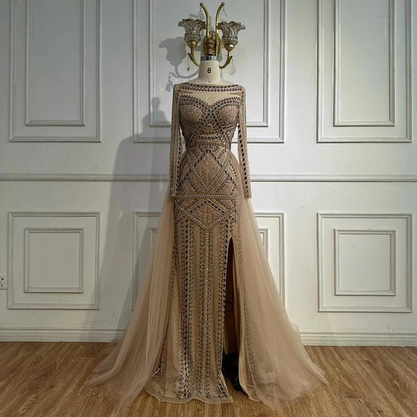 Luxury Dubai Nude  Evening Dress With Long Sleeves LA72967