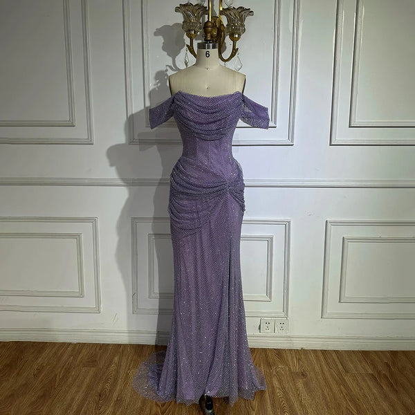 Luxury Dubai  Elegant Purple Evening Dresses Gowns with Sleeveless Tulle for Formal Occasion  LA72790