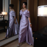 Serene Hill 2024 Dubai Arabic Purple Satin Elegant Long Cloak Evening Dress Luxury Beaded Party Gown for Women's Wedding LA72529