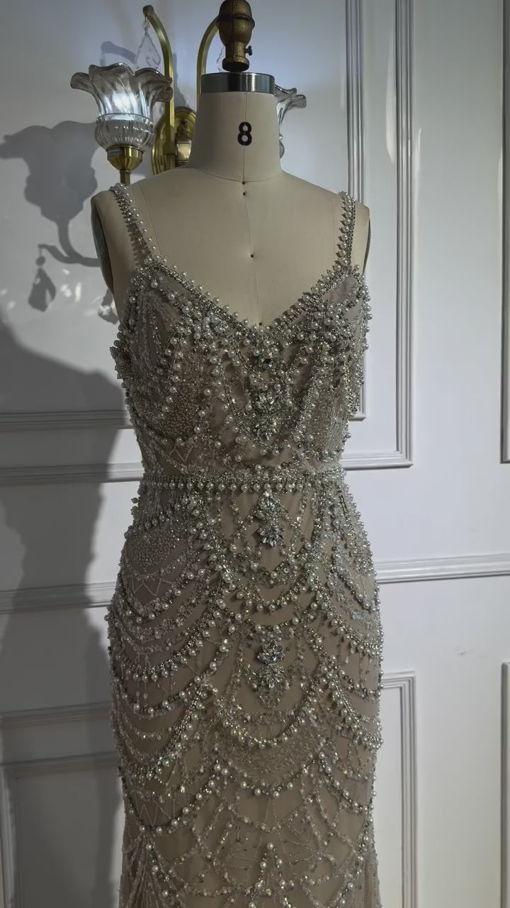 Luxury Nude Mermaid Evening Dress with Cape Sleeve LA72233A