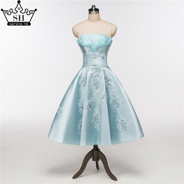 On Sale No Return No Refund Newest Short Evening Dresses Sexy Applique Satin Formal Evening Party  Serene Hill HA2076