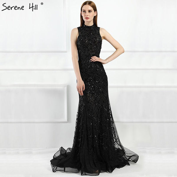 On Sale no return no refundSale  Black High Neck Sexy Tulle Evening Dresses Sleeveless High-end Mermaid Fashion Formal Evening Party Real Photo LA6190
