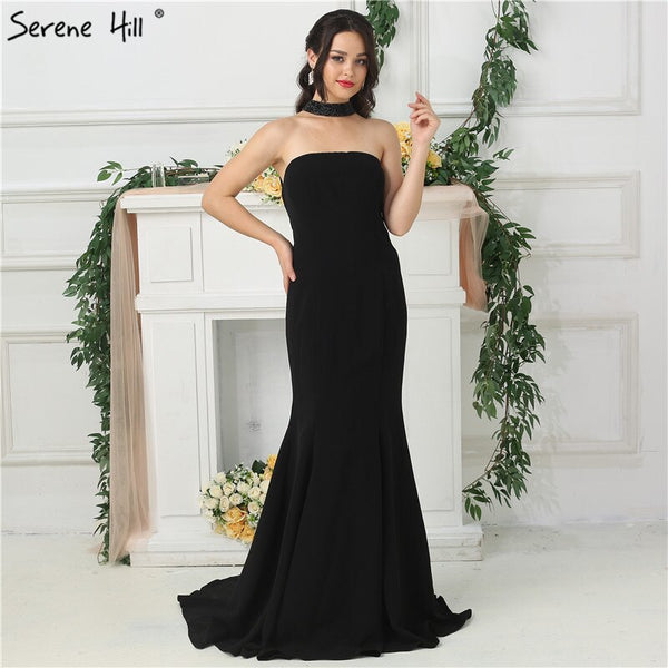 On Sale no return no refundSale 2025 Black  Sexy Prom Dresses Halter Simple Jersey Formal  Evening Gowns Long  Serene Hill LA6688