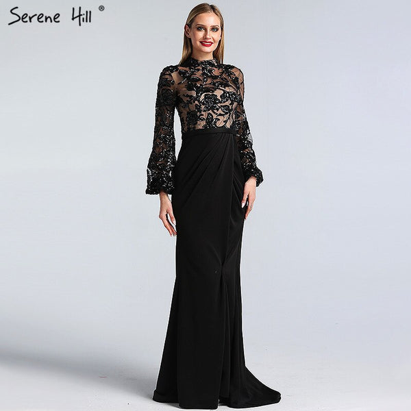 Luxury Black Mermaid Designer Evening Dresses With Long Sleeves LA60921 On Sale