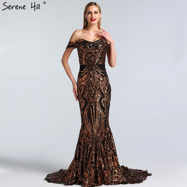 On Sale No Return No Refund Sale Black Sexy  African Sequined Sleeveless Mermaid Prom Dresses 2025 Luxury Sexy Prom Gowns Serene Hill LA60935