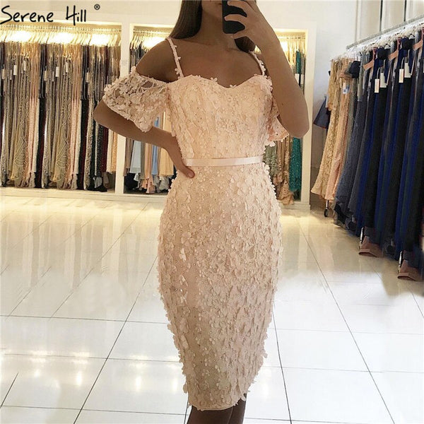 On Sale no return no refundSale Champange Short Sleeves Sexy Elegant Cocktail Dress Handmade Flowers Crystal Cocktail Party Gowns 2025 Serene Hill LA60730