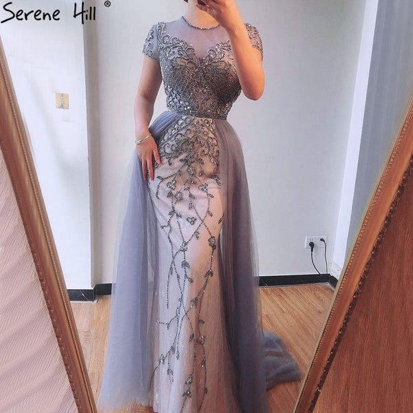 Dubai Crystal Short Sleeve Evening Dresses Design 2025 Luxury Mermaid Sexy Formal Dress Serene Hill LA60960