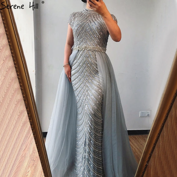 Dubai O-Neck Cap Sleeve Beading Evening Dresses 2025 Nude Sexy Mermaid Formal Dress Serene Hill Plus Size LA60777