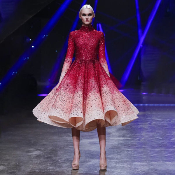 Serene Hill Red High-end Luxury Wedding Dresses Sequin Long Sleeves Gradual Change Bridal Dubai Gowns 2025 LA71799
