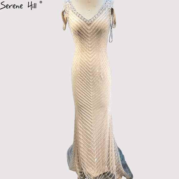 Sale Dubai Silver Sleeveless Luxury Evening Dresses 2025 Latest Design V-Neck Sexy Mermaid Evening Gowns Serene Hill LA60812