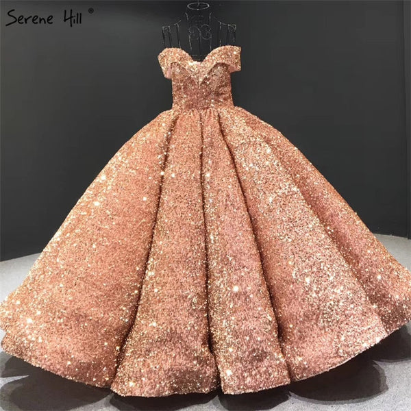 Dubai Sweetheart Sexy Green Luxury Wedding Dresses 2025 Sequined Off Shoulder Bridal Gowns Serene Hill HM66991 Custom Made