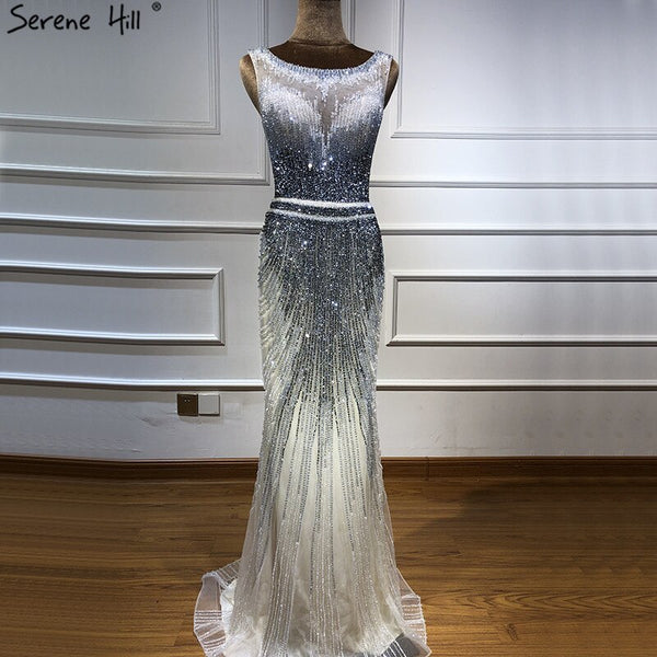 On Sale no return no refundSale Grey New Beading Crystal Luxury Evening Dresses 2025 High-end Mermaid Sleeveless Sexy Formal Evening Gowns Serene Hill LA6573