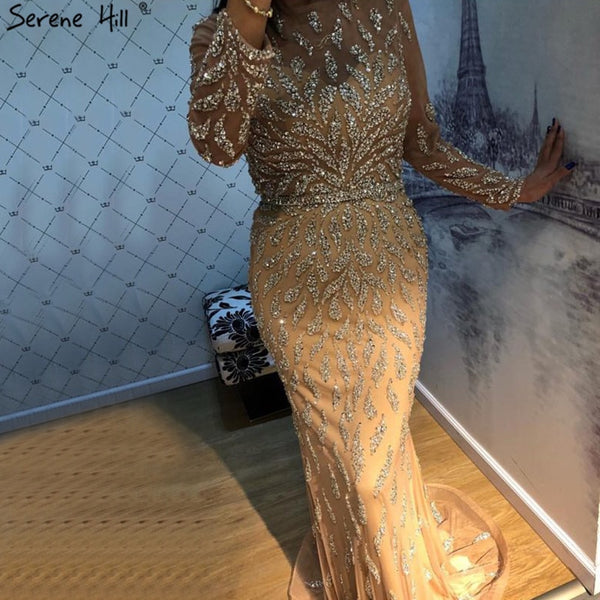 Luxury Mermaid Sparkly Grey Sexy Evening Dresses 2025 Beading Sequined Long Sleeves Formal Dress Serene Hill LA60892