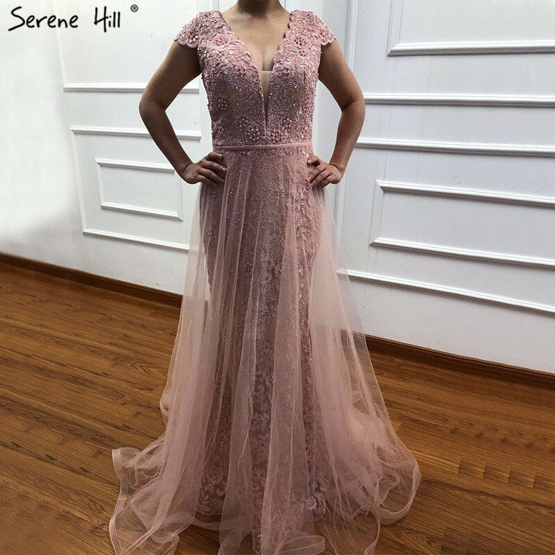 On Sale no return no refundSale Dubai Design Cutaway Sides Evening Dresses Diamond Pearls Evening Gowns LA6676 main image 1