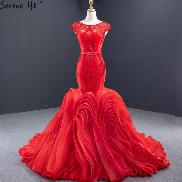 Red Mermaid Design O-Neck Sexy Wedding Dresses 2025 Sleeveless Beading Sequins Bridal Gowns Serene Hill HM66926