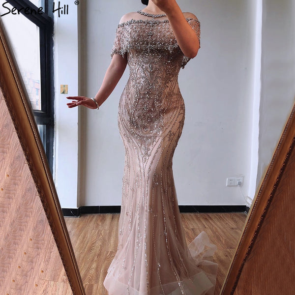 SERENE HILL Nude Mermaid Luxury Evening Dresses For Woman 2025 Dubai Diamond Sequins Formal Dress LA70519