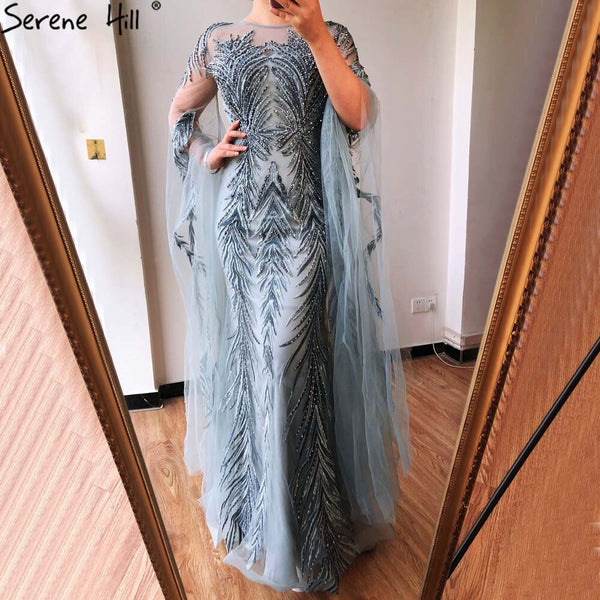 Serene Hil Grey Mermaid Luxury Evening Dresses Gowns 2025 Long Sleeves Beading Elegant For Women Party LA70576