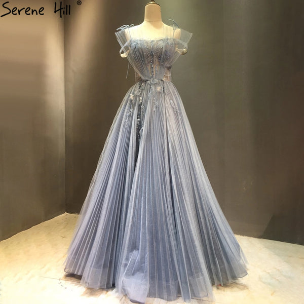 Serene Hill A-Line Blue Tulle Evening Dresses Gowns 2025 Beading Flowers Sexy For Women Party LA71149