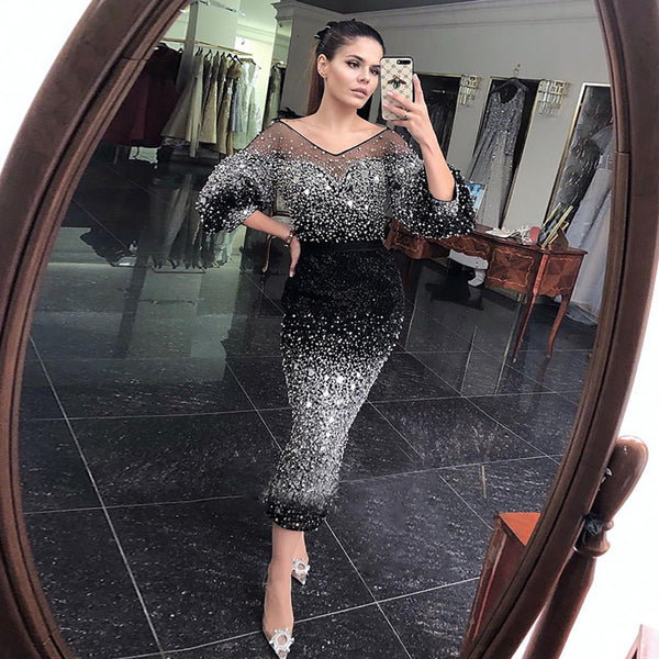 Serene Hill Black Mermaid Beaded Evening Dresses Gowns 2025 Elegant Luxury Ankle-Length For Women Party LA71594