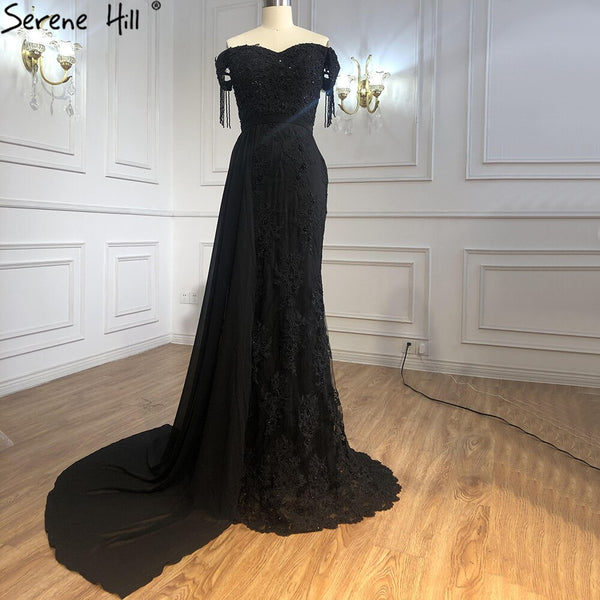 Serene Hill Black Mermaid Elegant Evening Dresses Gowns 2025 Lace Beading Luxury For Women Party LA70975