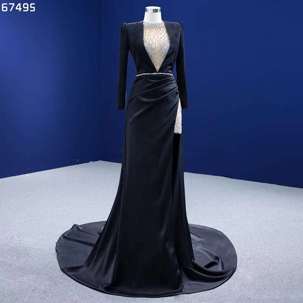 Serene Hill Black Mermaid Elegant Luxury Beaded Evening Dresses Gowns For Women Party 2025 High End Custom Made HM67495