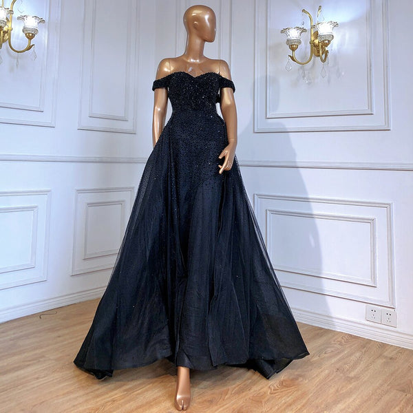 On Sale no return no refundSerene Hill Black Mermaid Sleeveless Sexy Off Shoulder Luxury Beaded Evening Dresses Gowns For Women Party 2025 LA70602