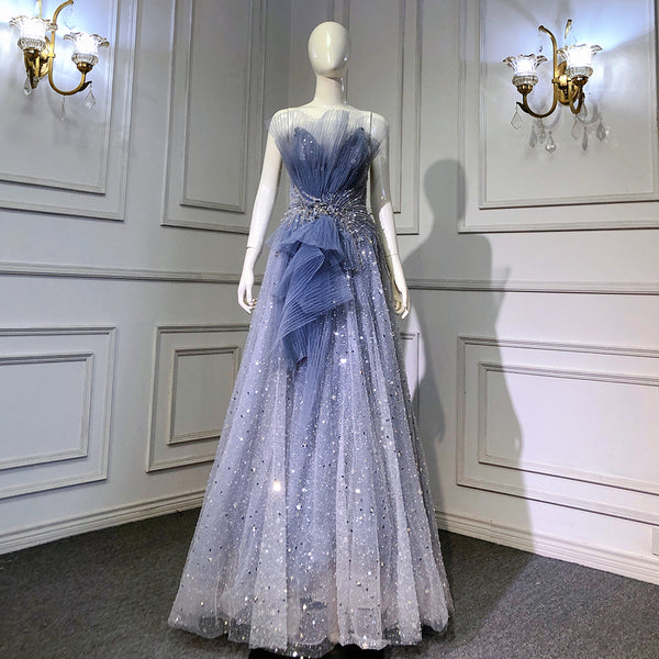 Serene Hill Blue A-Line Beaded Bling Evening Dresses Gowns 2025  Sexy  High-Eend Lace Up For Women Party LA71636