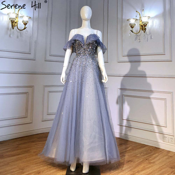 Serene Hill Blue A-Line Luxury Evening Dresses Gowns 2025 Sweetheart Beaded Bling Sexy For Women Party LA71478