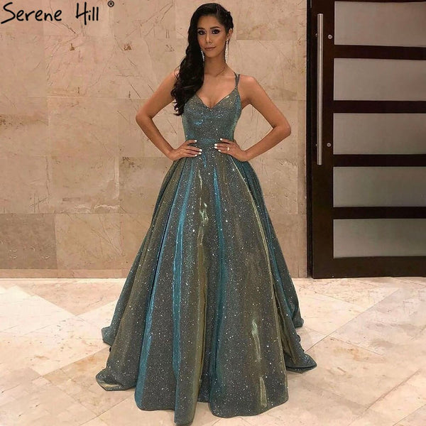 Serene Hill Blue A-Line Sexy Evening Dresses Gowns 2025 Spaghetti Strap Simple For Women Wedding Party LA71277