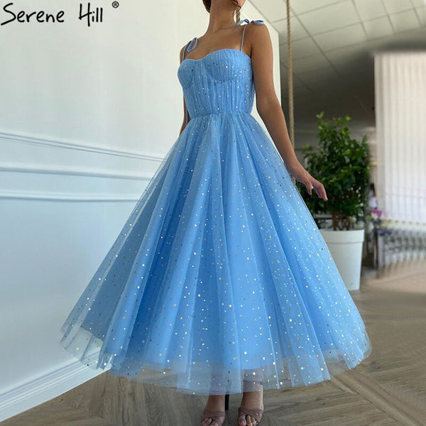Serene Hill Blue A-Line Simple Evening Dresses Tulle Sleeveless Ankle Length Formal Dress 2025 LA70684