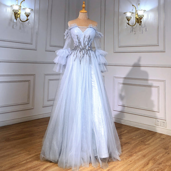Serene Hill Blue A-line Sexy Evening Dresses Gowns 2025 Beaded Boat Neck For Women Wedding Party LA71483