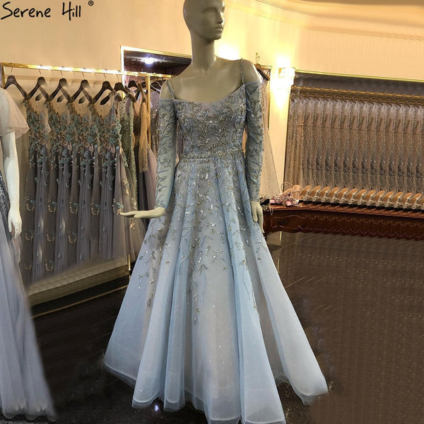 Blue Ball Gown Evening Dresses Arabic  LA70812