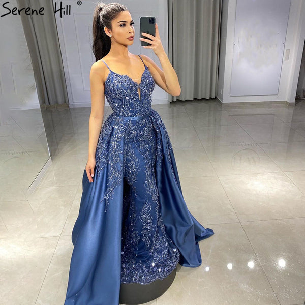 Serene Hill Blue Mermaid Detachable Skirt Evening Dresses Gowns 2025 Beaded Luxury  Elegant For Women Party LA71179