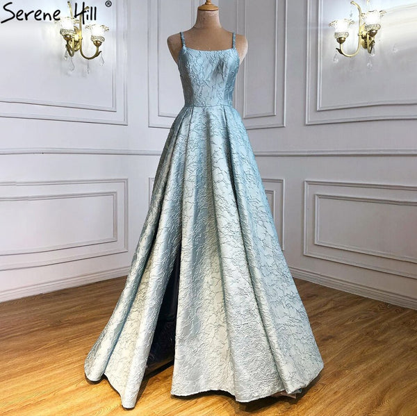 Serene Hill Blue Spaghetti Strap Sexy Evening Dresses Gowns 2025 High Split Simple For Women Wedding Party LA71133