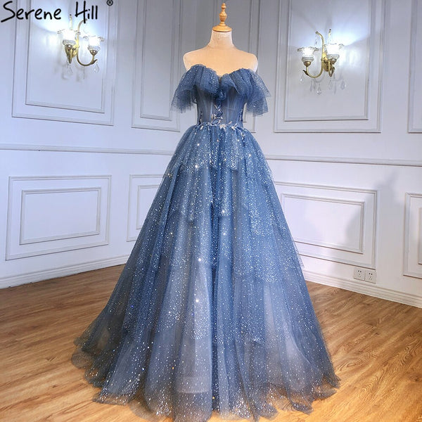 Sparkly Crystal Blue Sweetheart Evening Dress LA71450