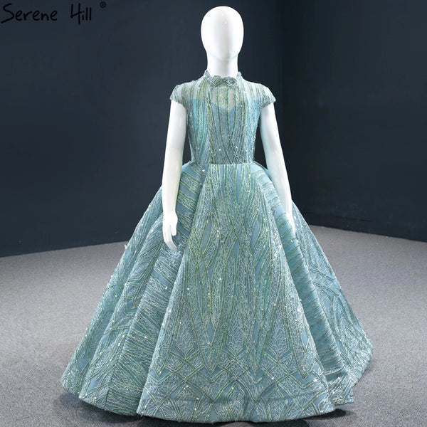 Serene Hill Clear Water Blue Sparkle Flower Girl Dresses Cap Sleeves  For Party And Wedding 2025 HTA0051