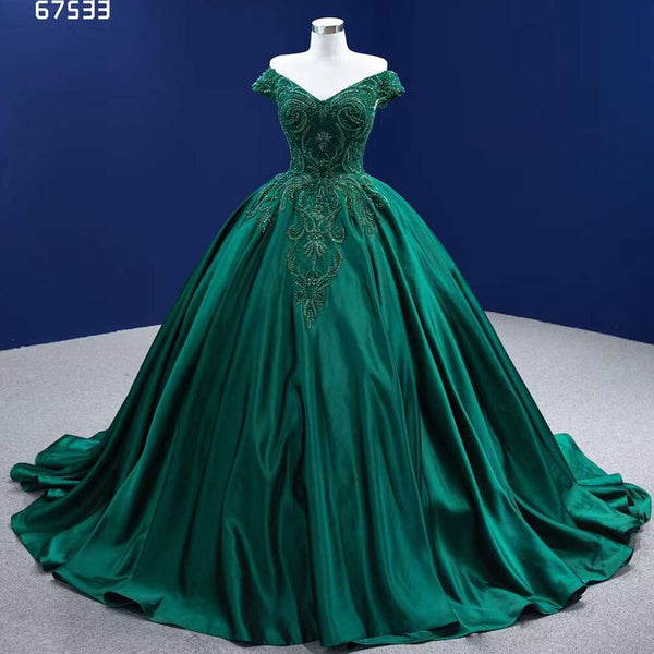 Serene Hill Dark Green High End Sexy Off Shoulder Luxury Lace Beaded Lace Up Bride Gowns Wedding Dress 2025 Custom Made HM67533