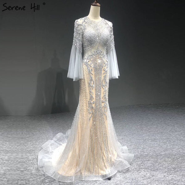 Serene Hill  Elegant Grey Mermaid Luxury Long Sleeves 2025 Beading Party Wear Fromal Evening  Dress Gowns For  Women LA70289