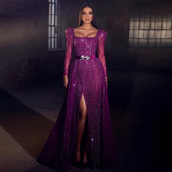 Serene Hill Fuchsia A-Line High Split Luxury Evening Dresses Gowns 2 –  SERENE HILL