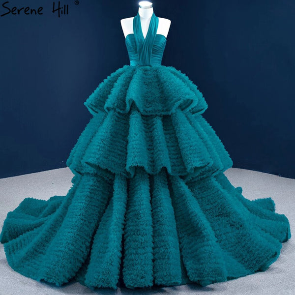 Serene Hill Green Halter Sexy Wedding Dresses 2025 Sleeveless Tiered Lace Up High-end Bridal Dress HM67232