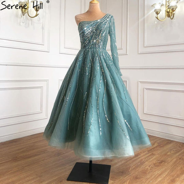 Serene Hill Green Luxury Ankle Length Evening Dresses Gowns 2025 One Shoulder Beading Sexy For Woman Party LA71021