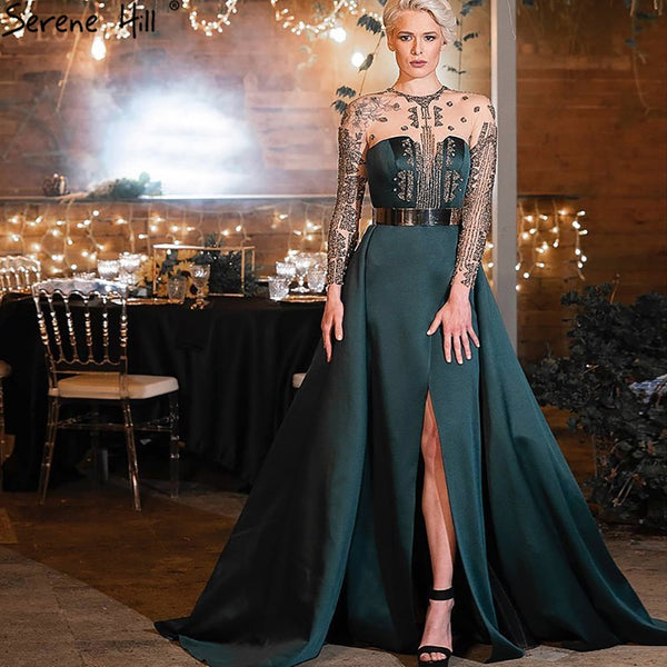 Serene Hill Green Beaded Mermaid High Split Evening Party Gowns 2025 Sexy Party Dresses For Women LA72090 main image 0