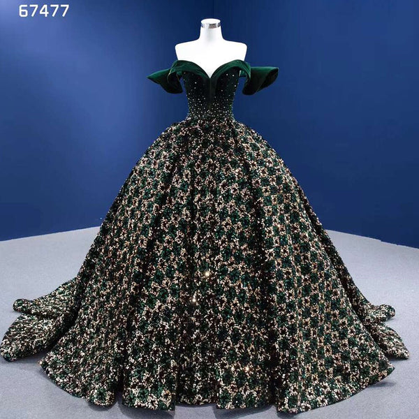 Serene Hill Green Sexy Off Shoulder Luxury Sparkle Sequins Beaded Bride Gowns Wedding Dress 2025 High End Custom Made HM67477