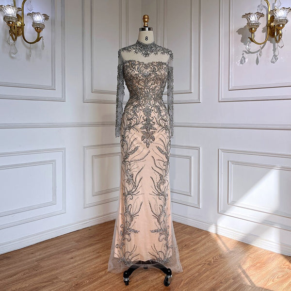 Serene Hill Grey Nude Elegant Mermaid Sexy Lace Beaded Luxury Evening Dresses Gowns For Women Arabic Party 2025 LA71837
